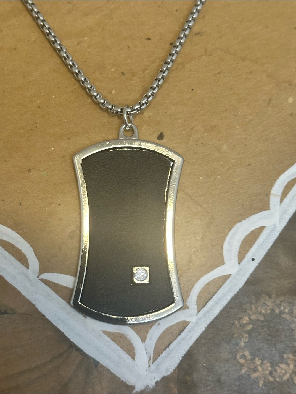 Unlisted Silver-Tone Necklace with Black Pendant and Crystal Accent